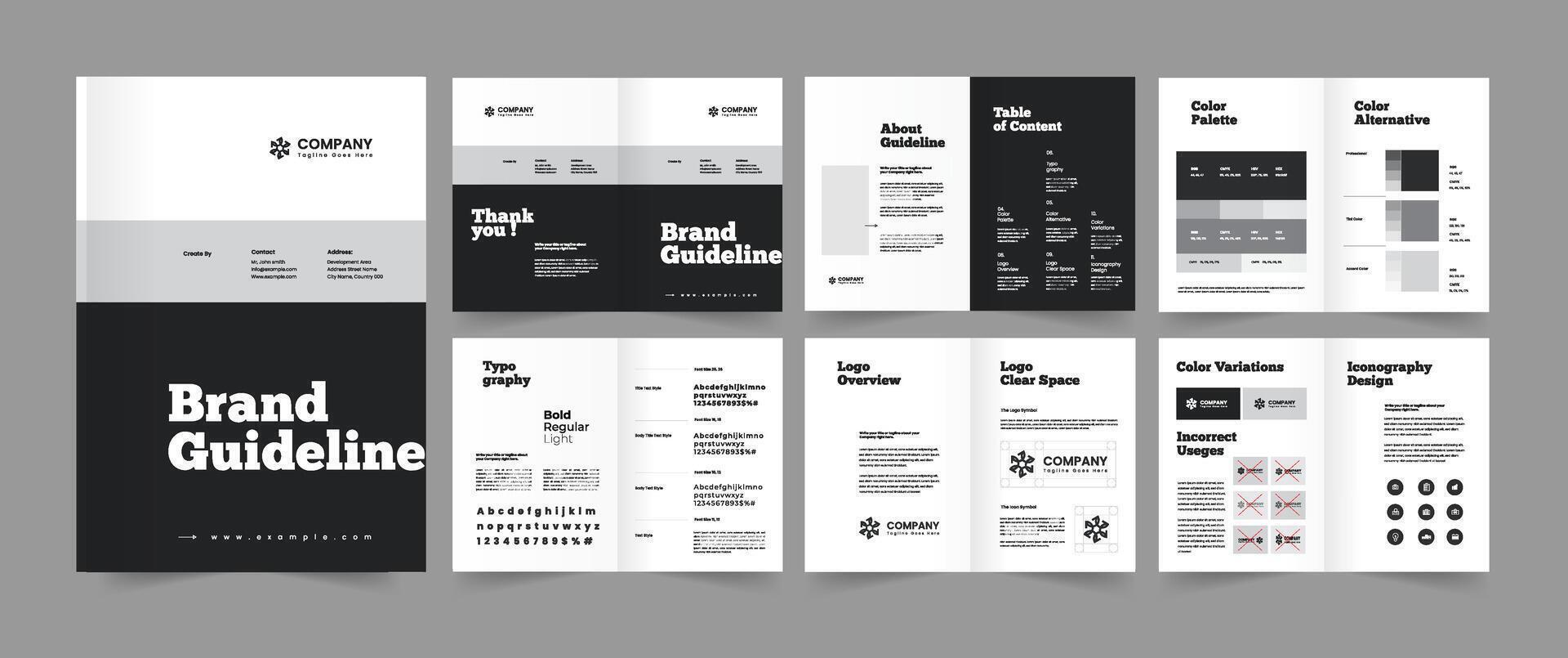 Brand Guideline Presentation, Minimalist Brand Guide Template, Brand Style Guide Layout. vector