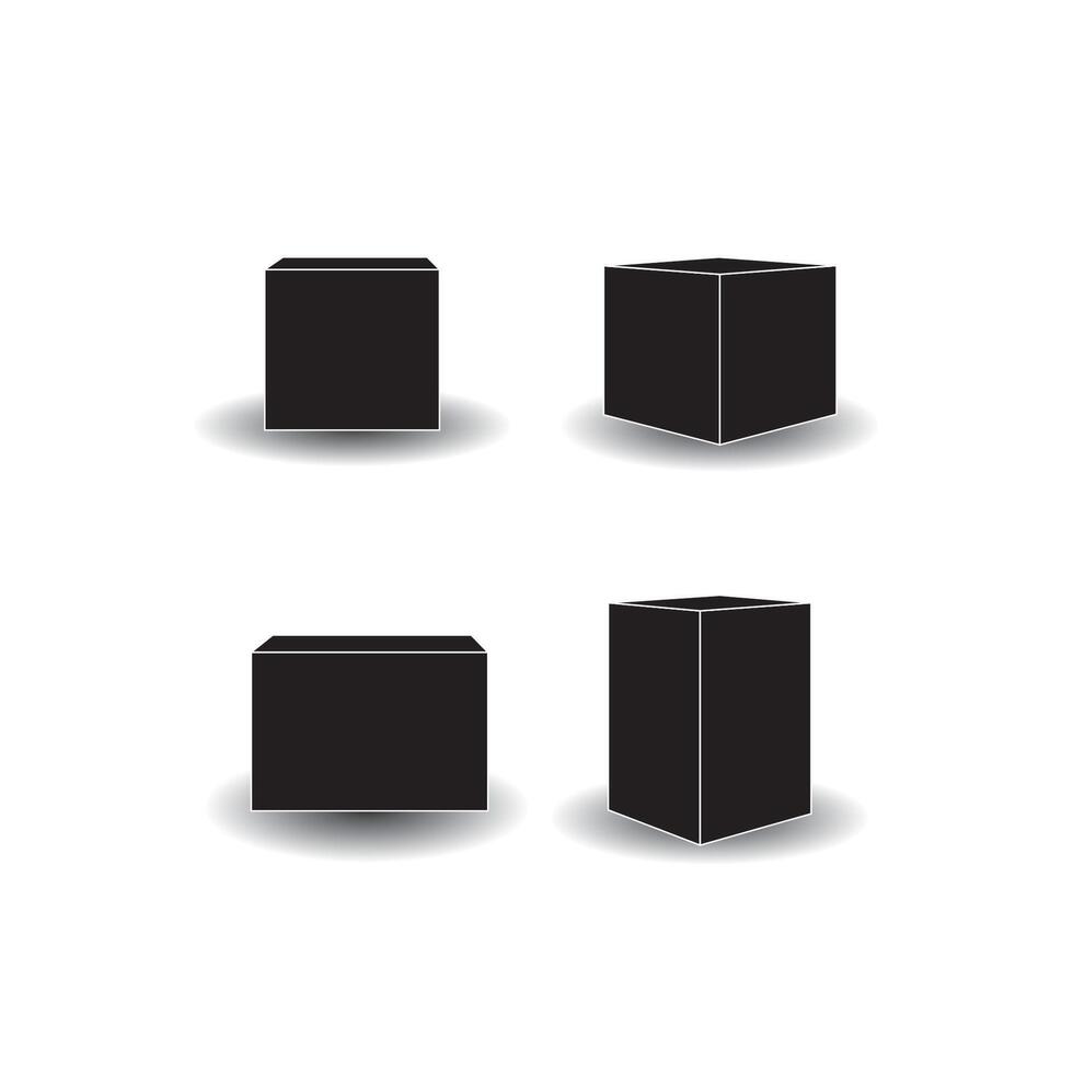 Minimalist Black Cube Silhouette Icons with Shadow for Geometric Design and UI Elements vector