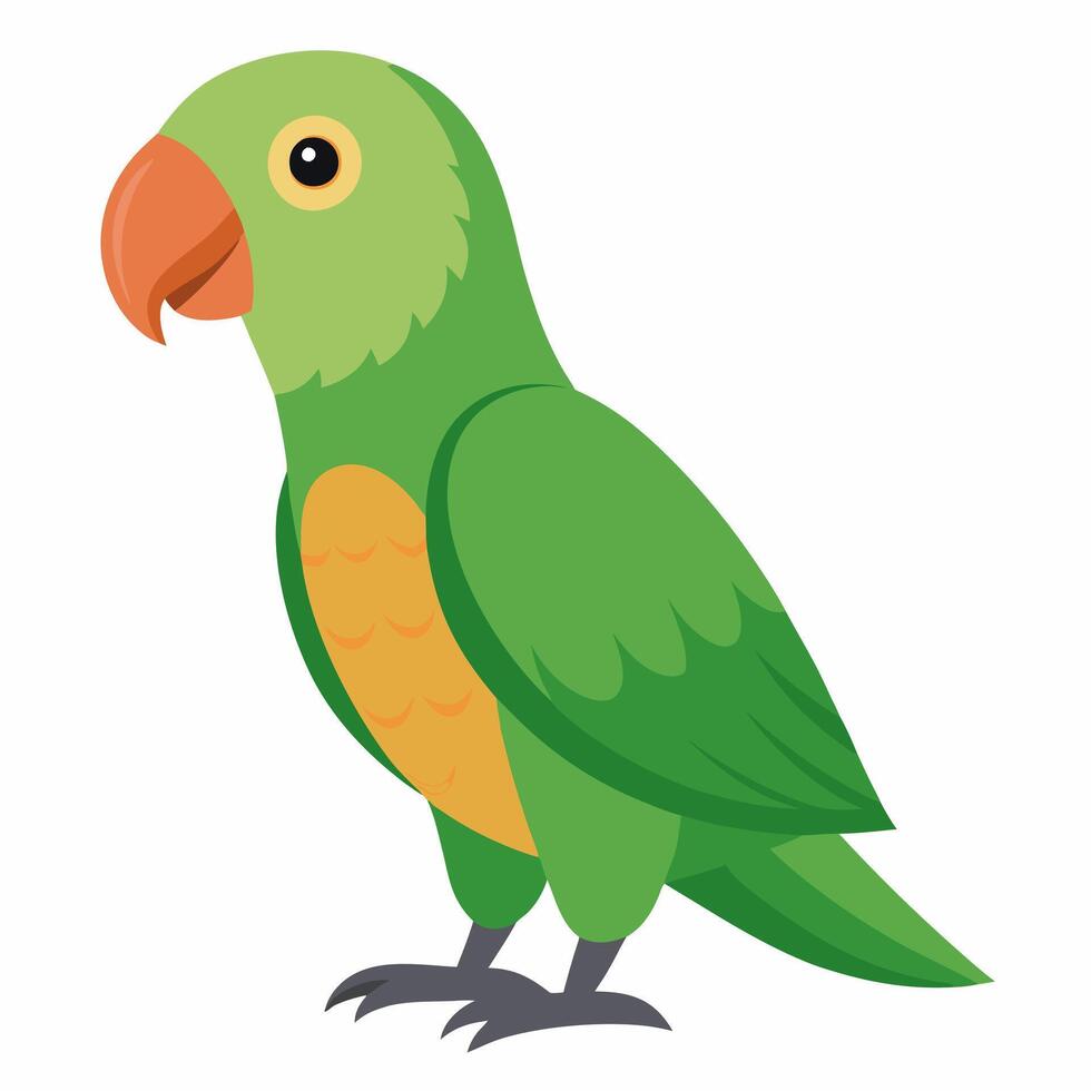 cartoon bird Amazon parrot green color .Colorful exotic parrot. Isolated on white background. Side view. vector