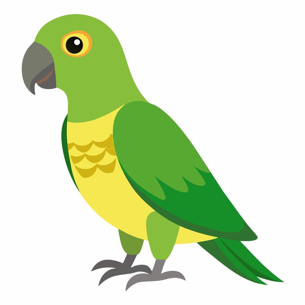 Cartoon green parrot. Colorful exotic bird parrot. Isolated on white background. Side view. vector