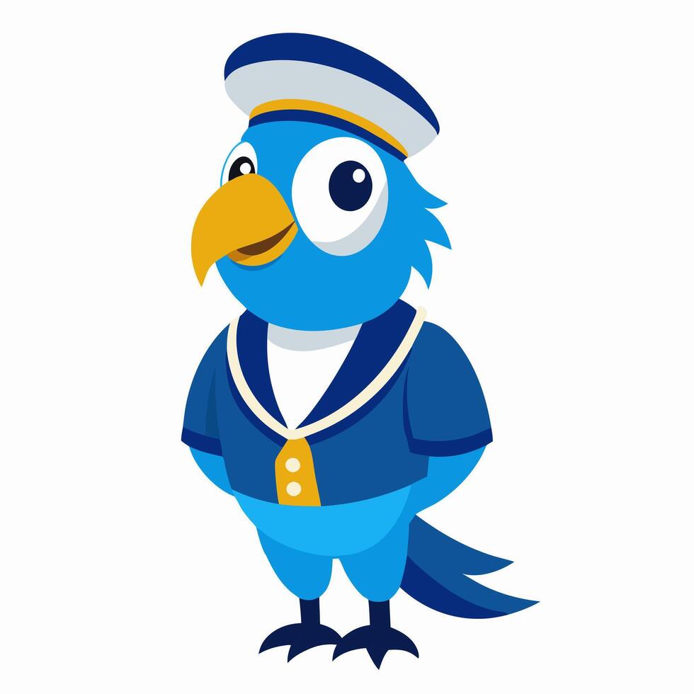 Cartoon bird Amazon parrot red color in clothes. Colorful exotic parrot in pirate style.Suitable for education poster infographic guide catalog, children's books. vector