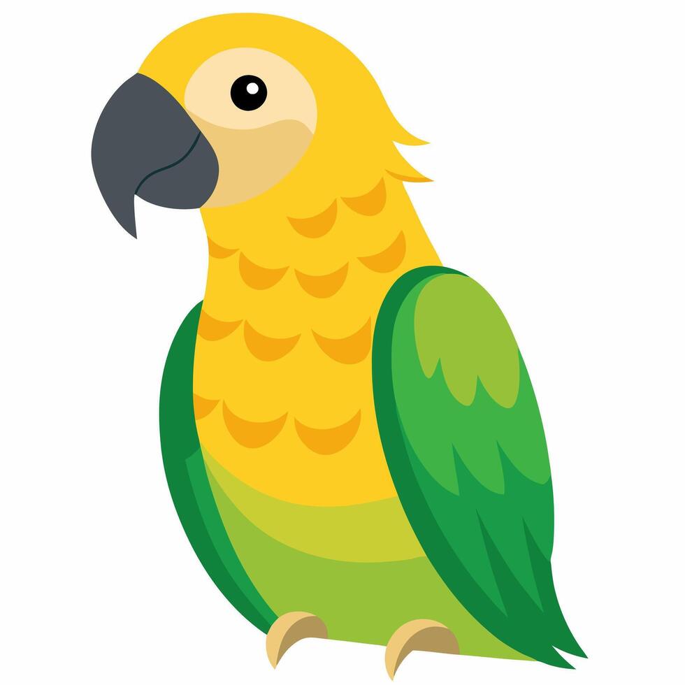 Cartoon bird green Amazon parrot of yellow headed. Colorful exotic bird parrot.Isolated on white background. Side view. vector