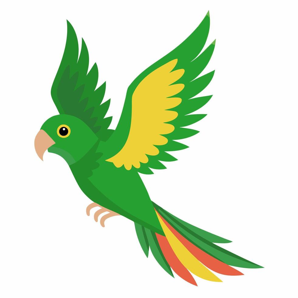 cartoon bird Amazon parrot green color in flight .Colorful exotic parrot. Isolated on white background. Side view. vector