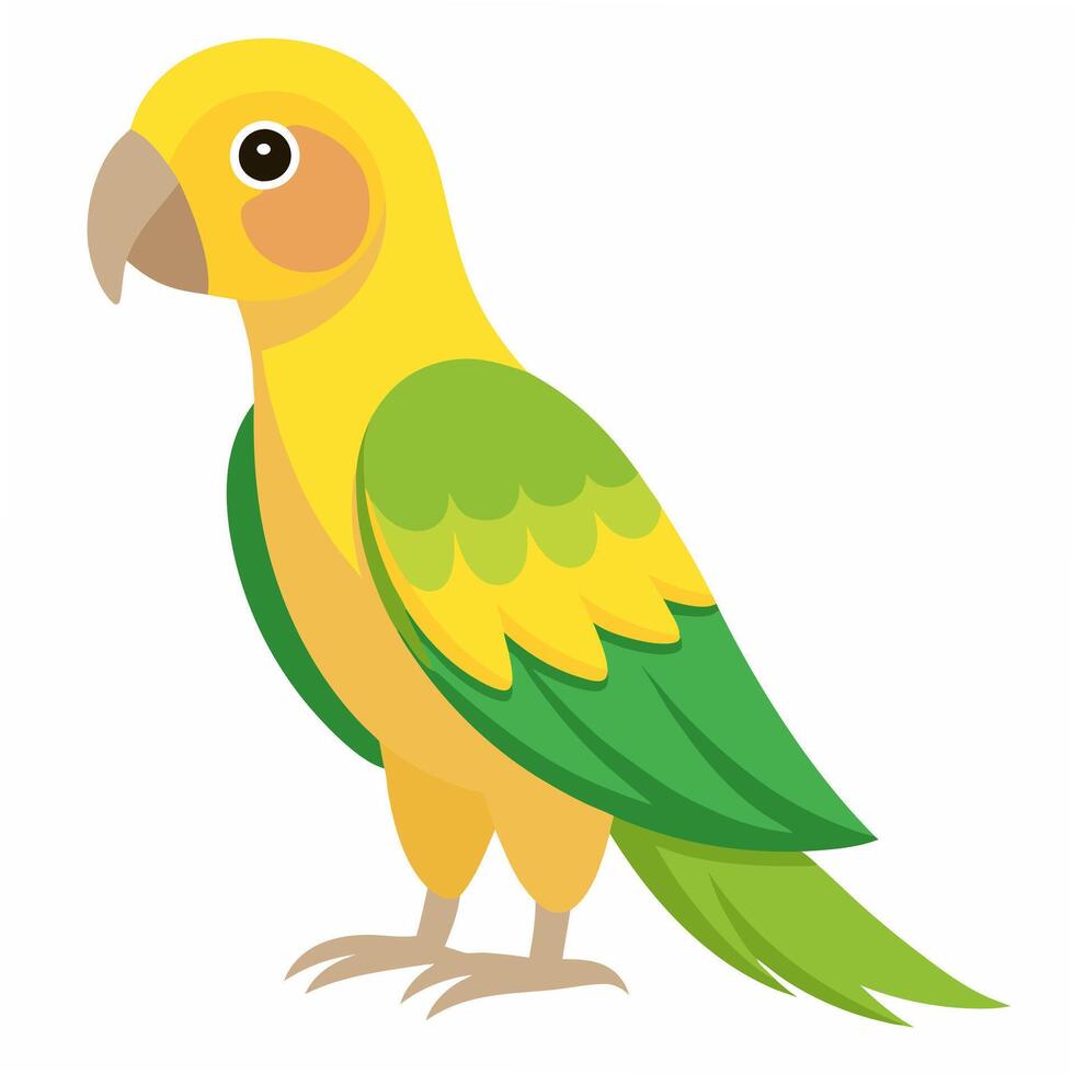 Cartoon bird green Amazon parrot of yellow headed. Colorful exotic bird parrot.I On white background. Side view. vector