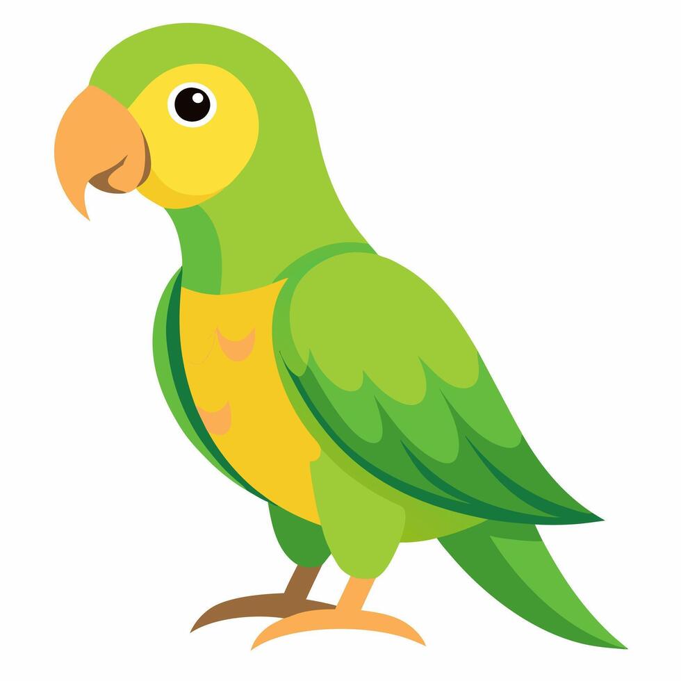 cartoon bird Amazon parrot green yellow color .Colorful exotic parrot. Isolated on white background. Side view. vector