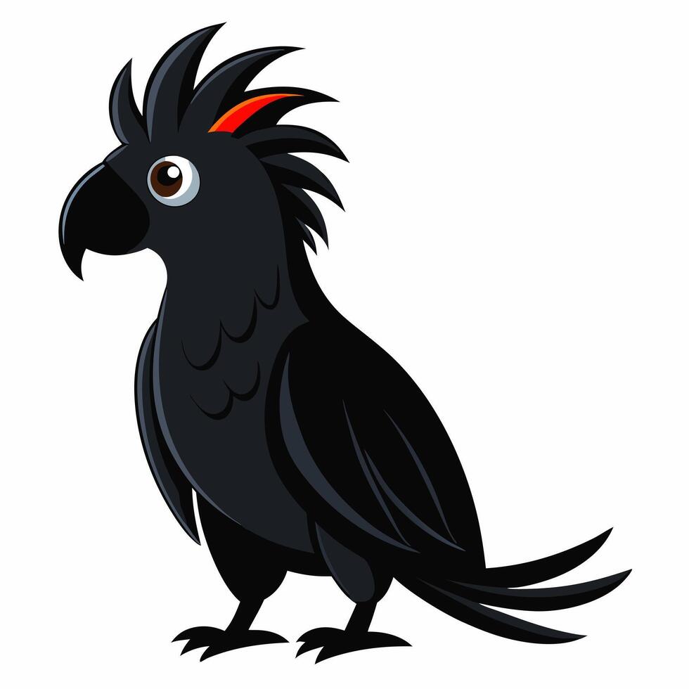 cartoon bird a black cockatoo parrot. Cute exotic parrot from Australia. Isolated. Side view. On white background. vector