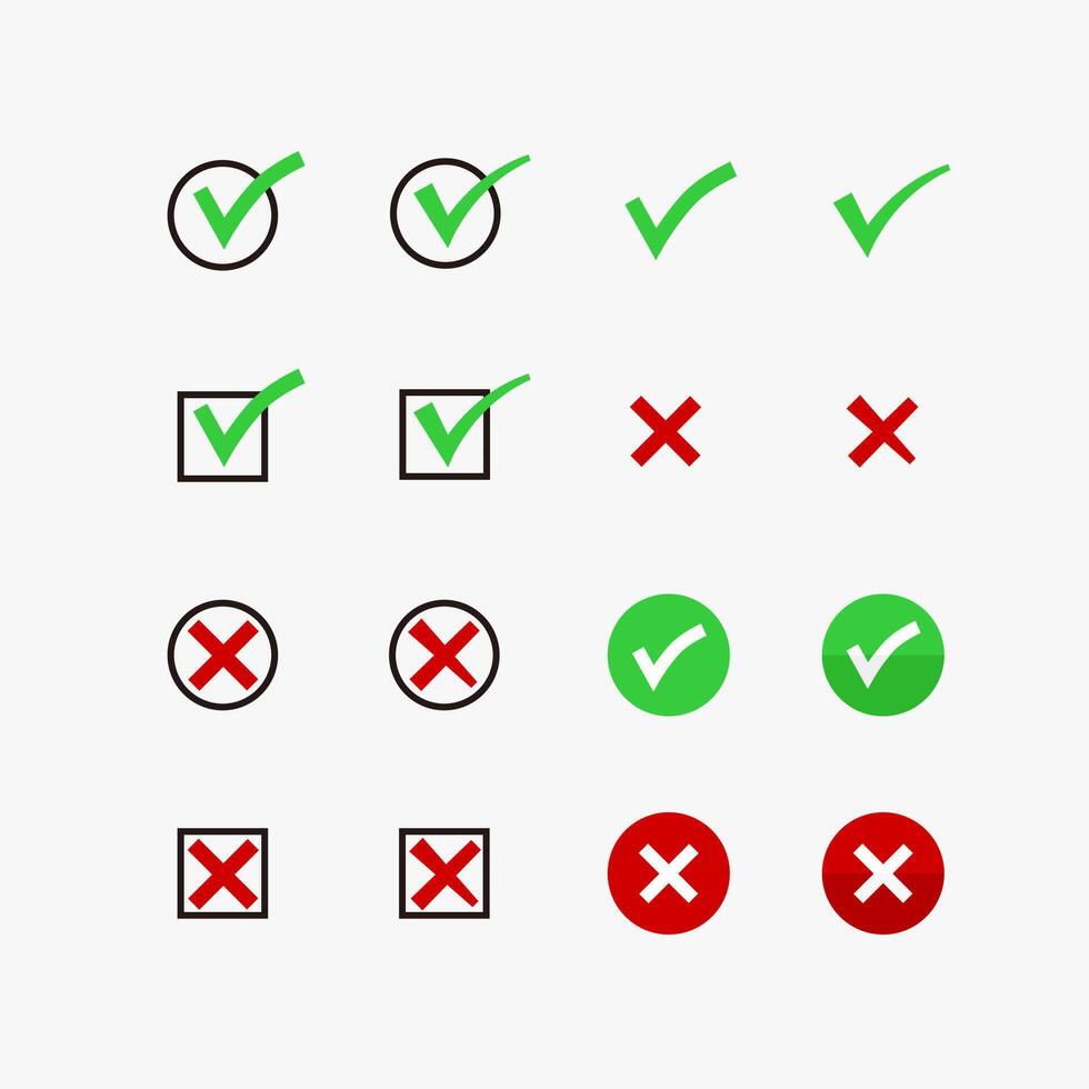 Check and Cross Mark Icon Set vector