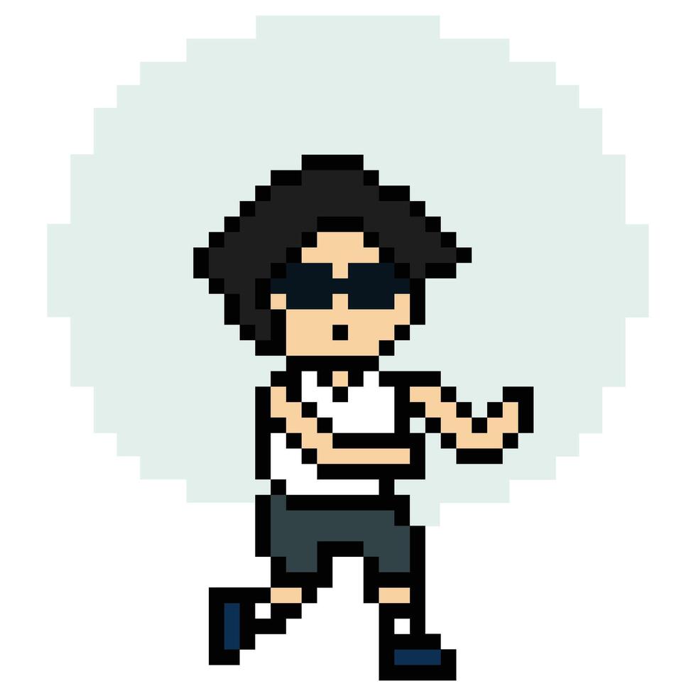 Pixel art of run marathon race exercise cartoon with man boy male 8bit design. vector