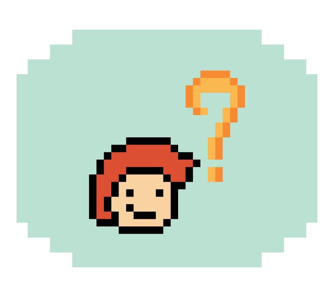 Question mark quiz cartoon concept face man male boy pixel art. vector