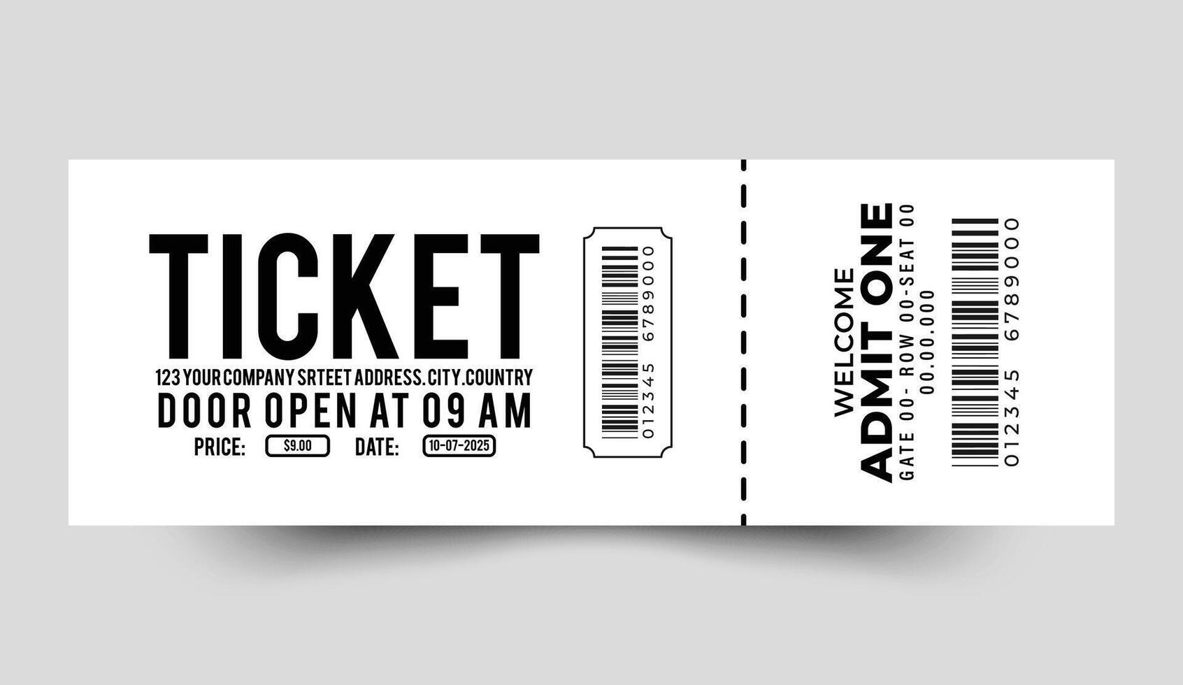 Ticket template with barcode and ticket number vector