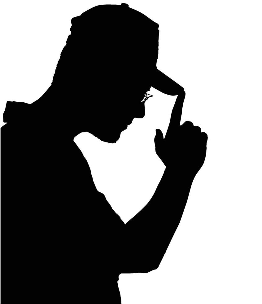 Silhouette of a person in thought, hand to forehead. vector