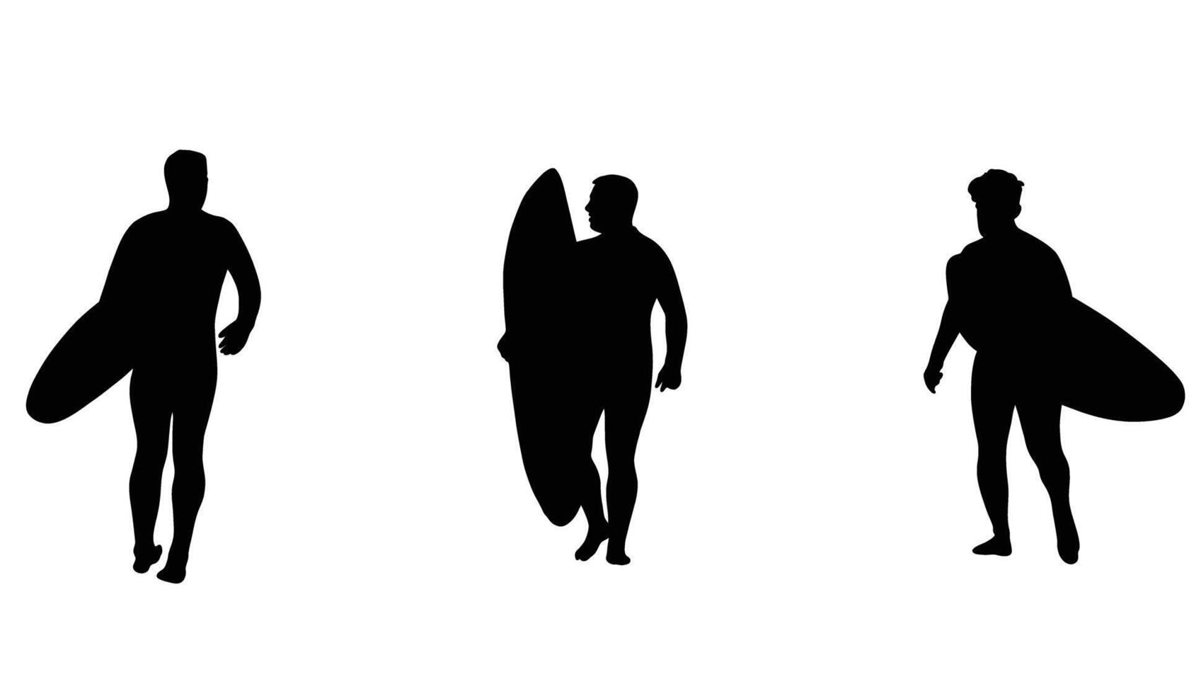 Surfers silhouettes with boards, ready for the waves. illustration, perfect for summer designs. vector