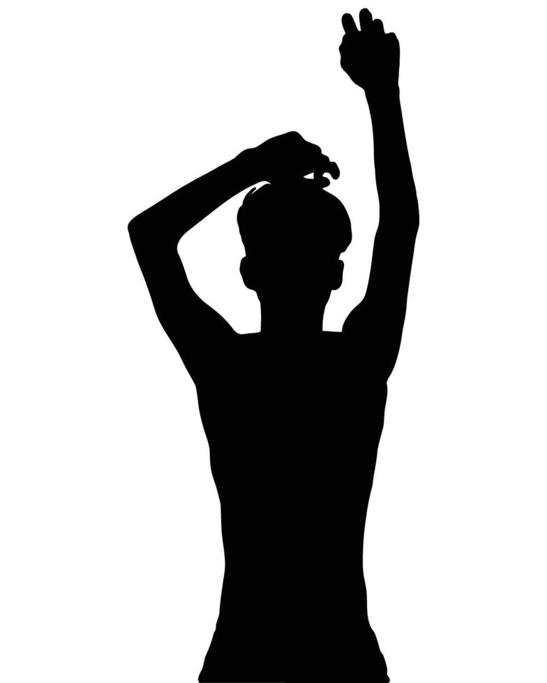 Silhouette of a person with arms raised, a powerful and dynamic pose. vector