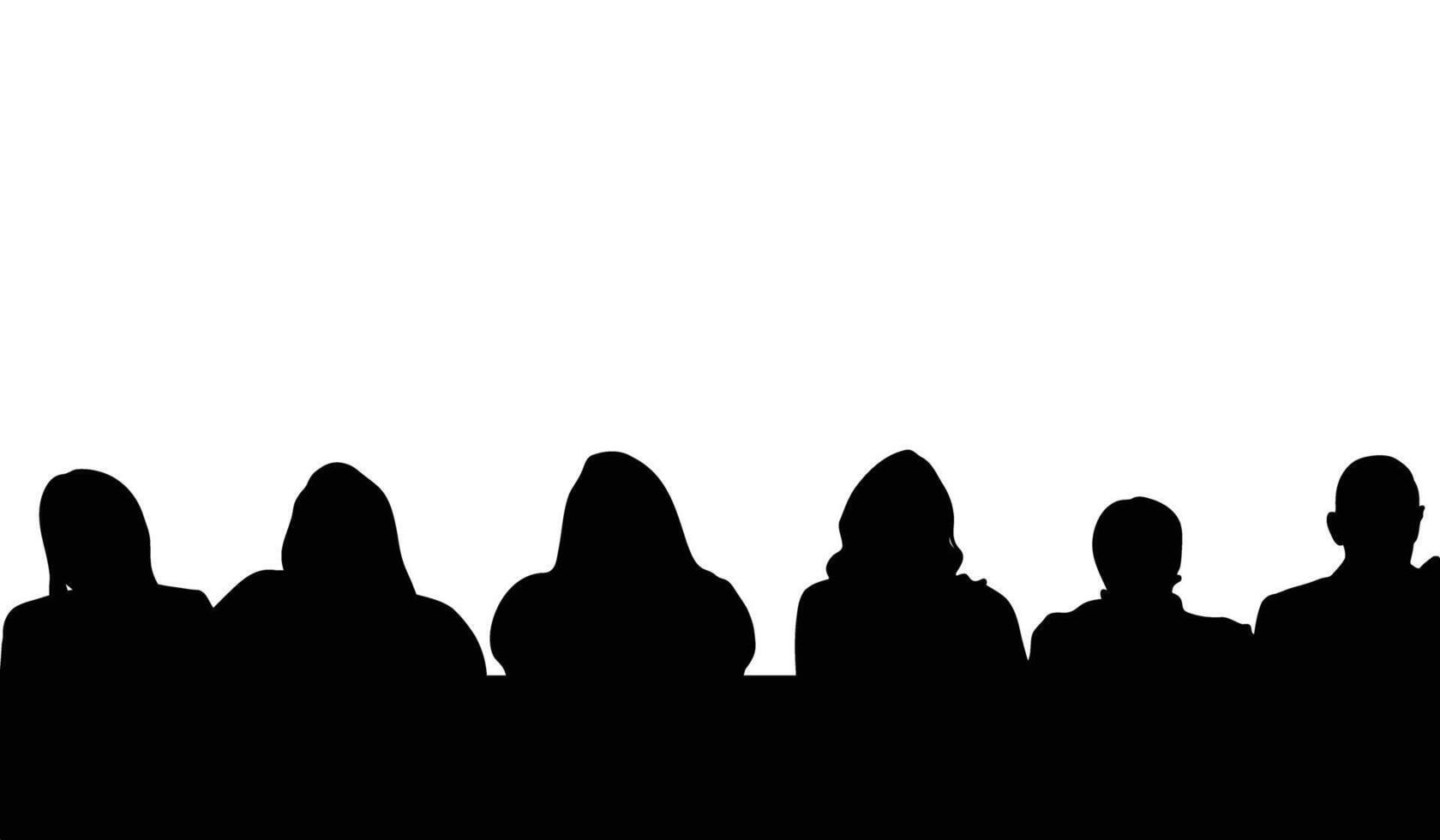 Silhouettes of people sitting together, a group of individuals in profile view. vector