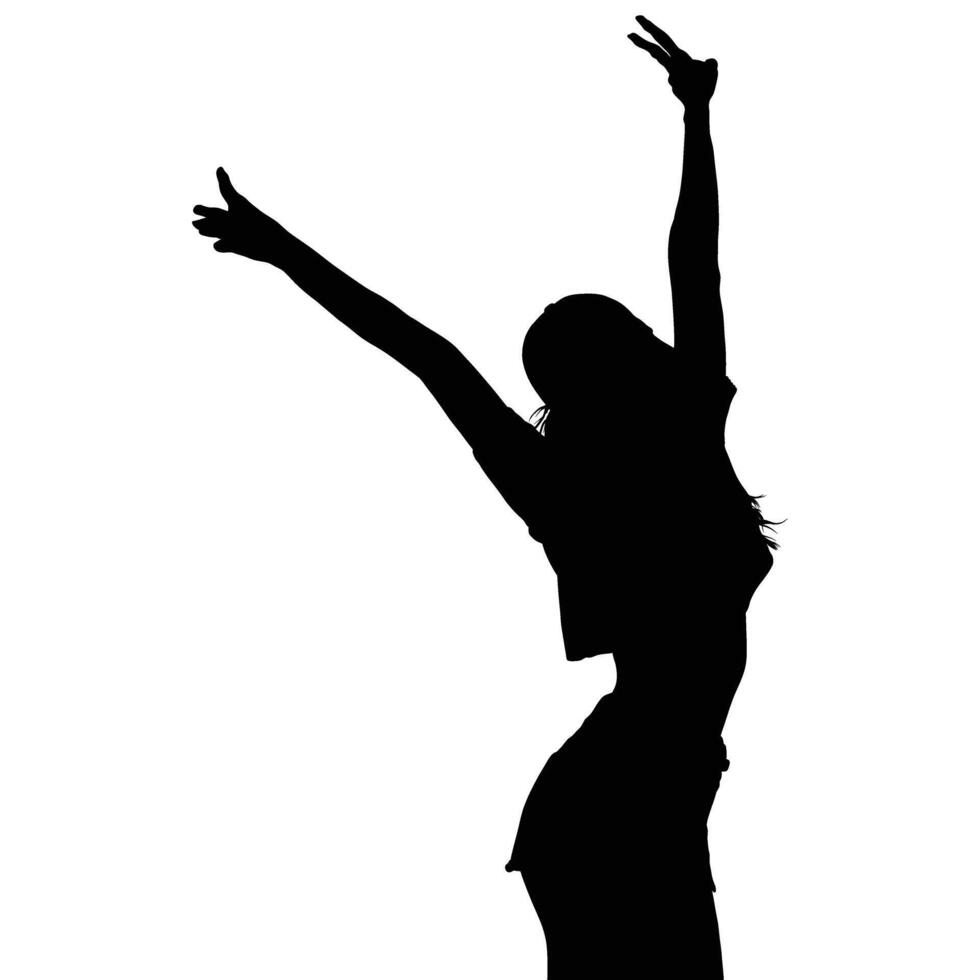 Silhouette of a woman with arms raised, expressing joy and freedom. vector