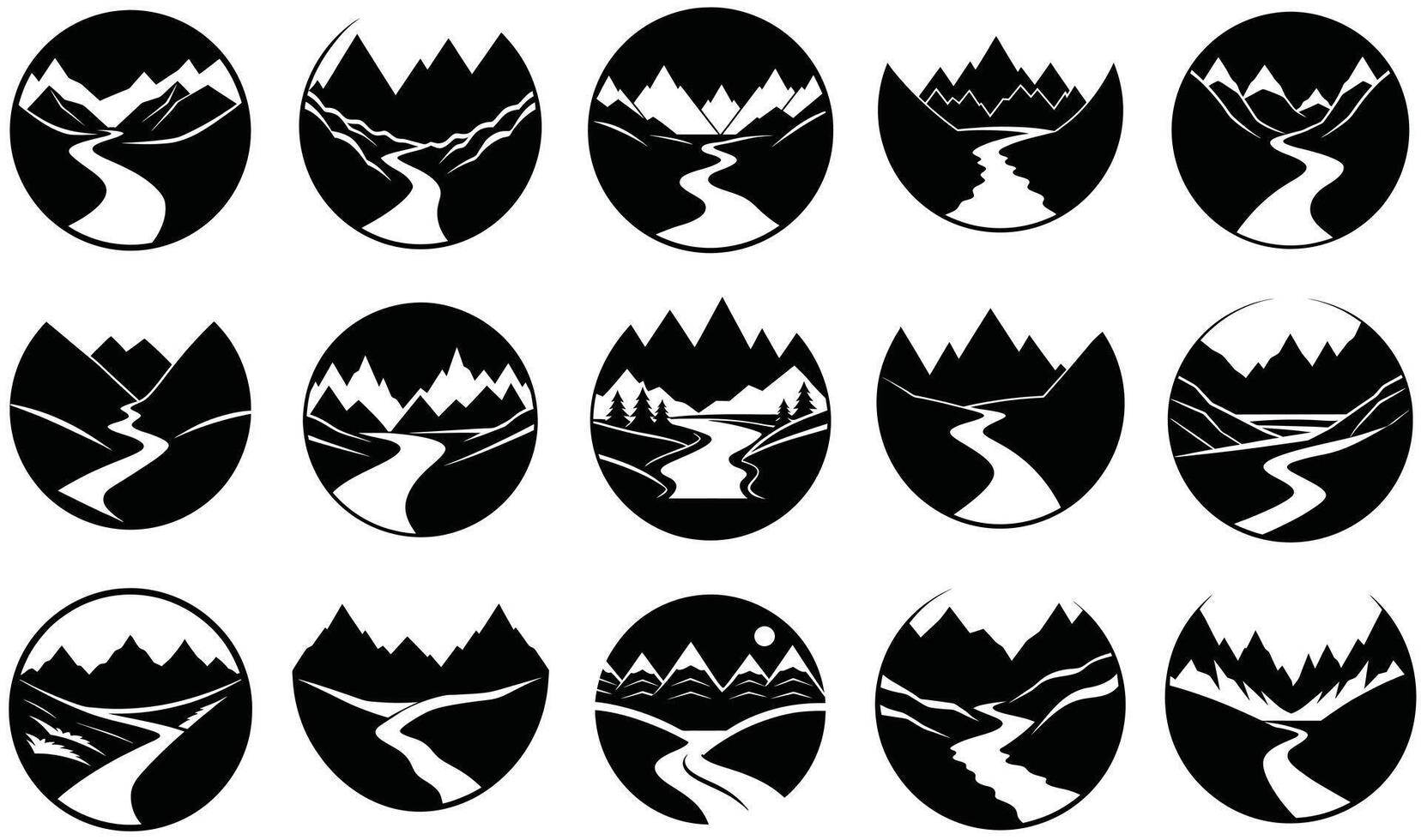 Minimalist Mountain River Illustrations vector