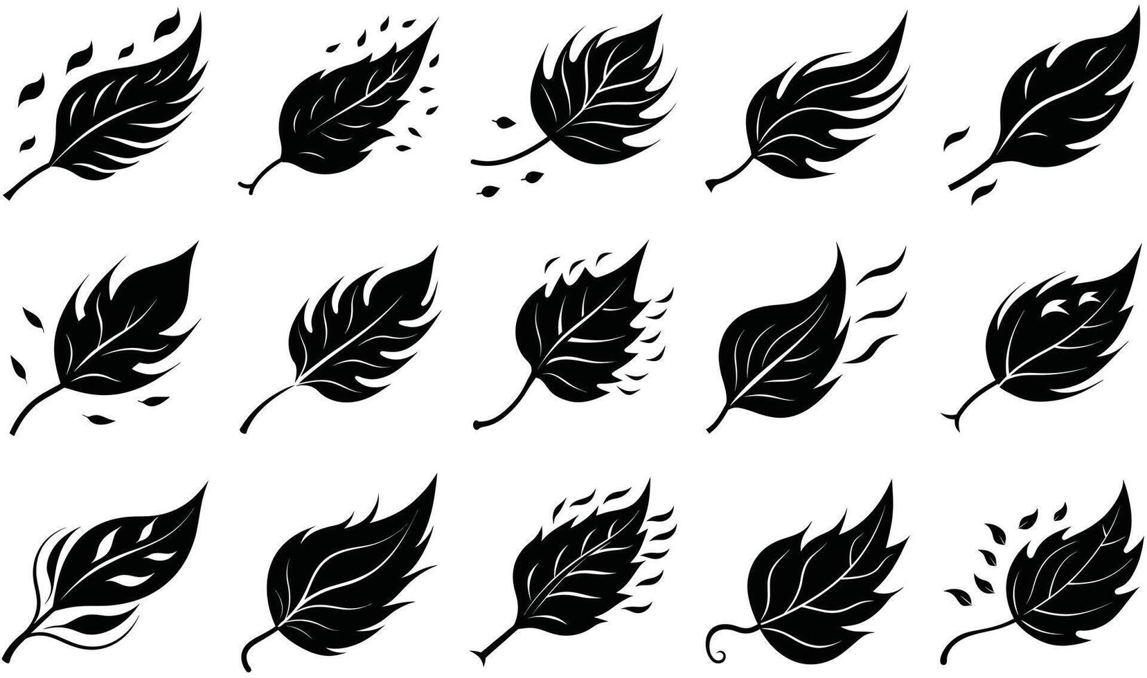 Leaf Silhouettes Blowing in the Wind Collection vector