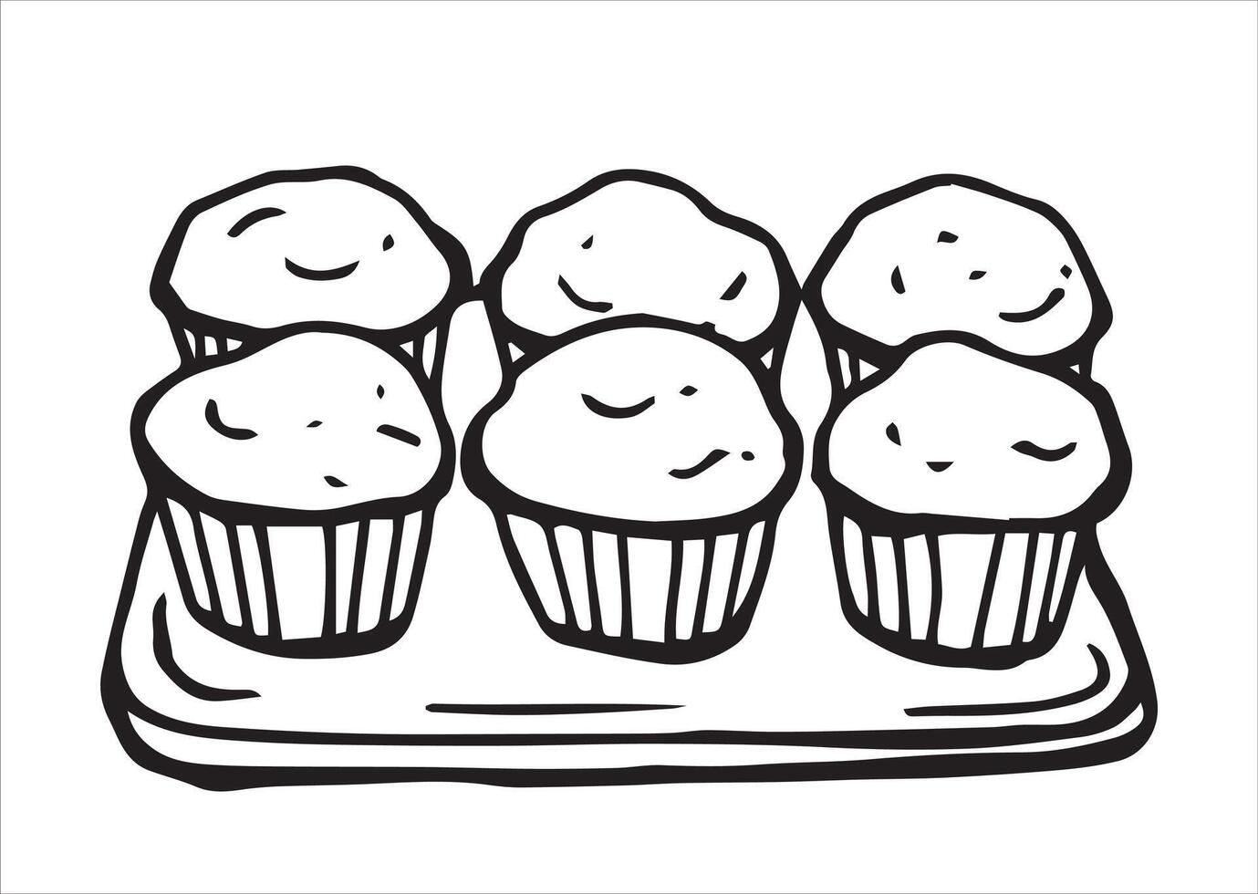 illustration in doodle style. homemade muffins on a baking sheet vector