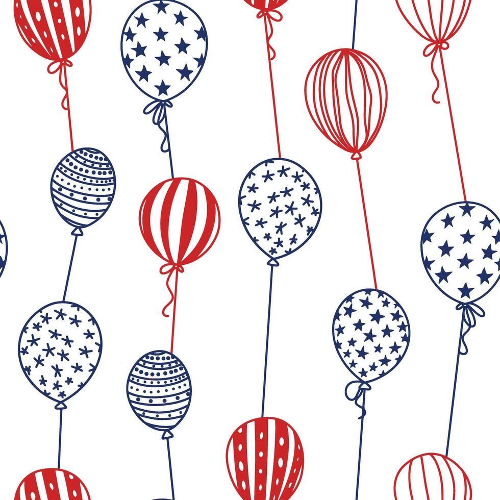 seamless pattern for the American Independence Day. blue and red balloons in doodle style vector