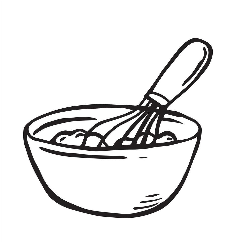 illustration in doodle style. bowl with whisk vector