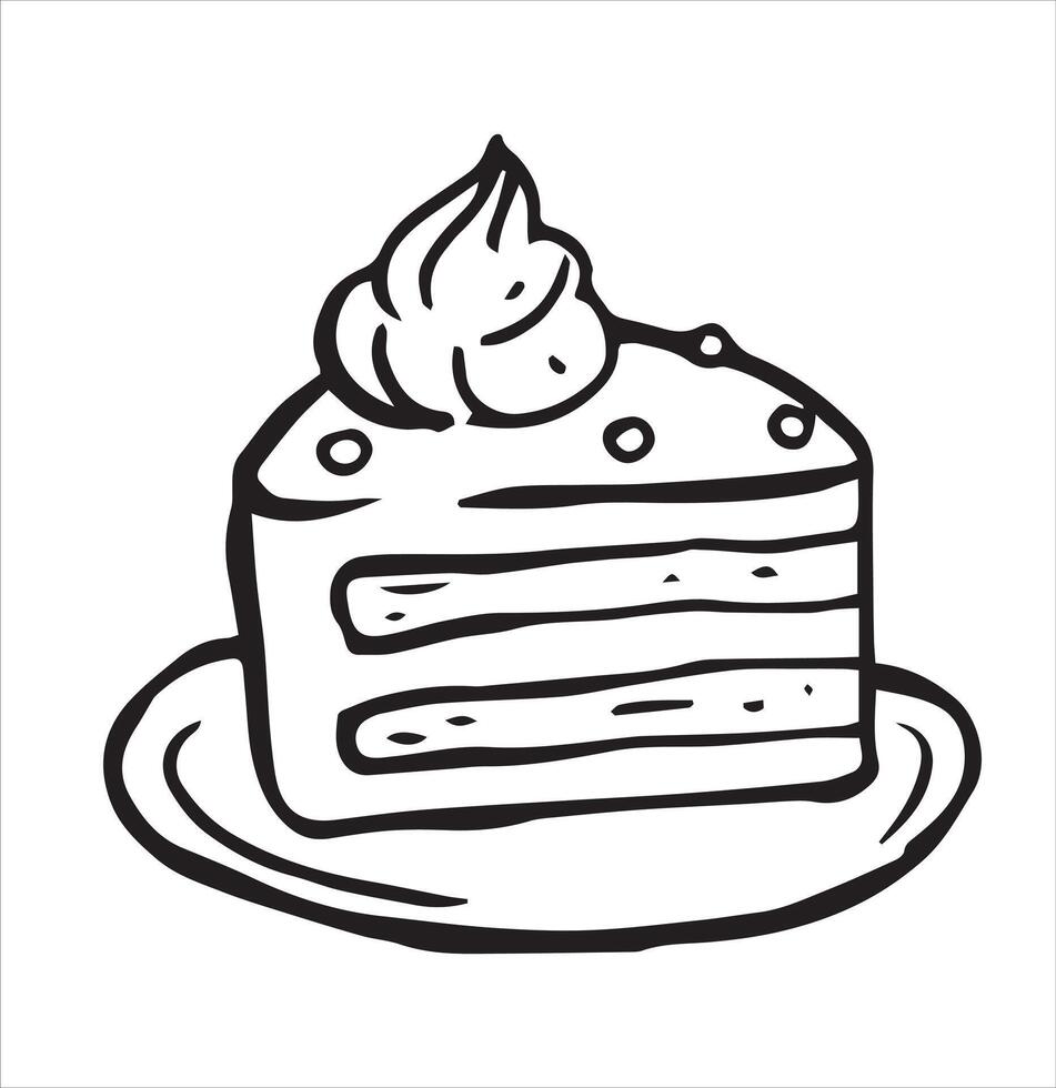 illustration in doodle style. piece of birthday cake vector