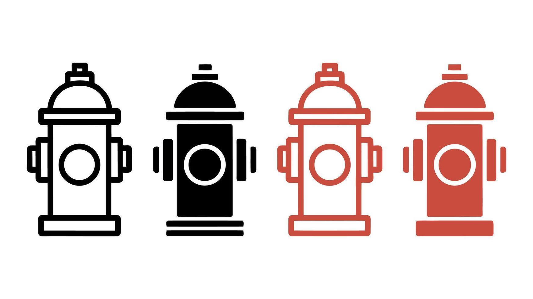 Fire Hydrants in Four Different Styles Set in Line and Filled Designs vector