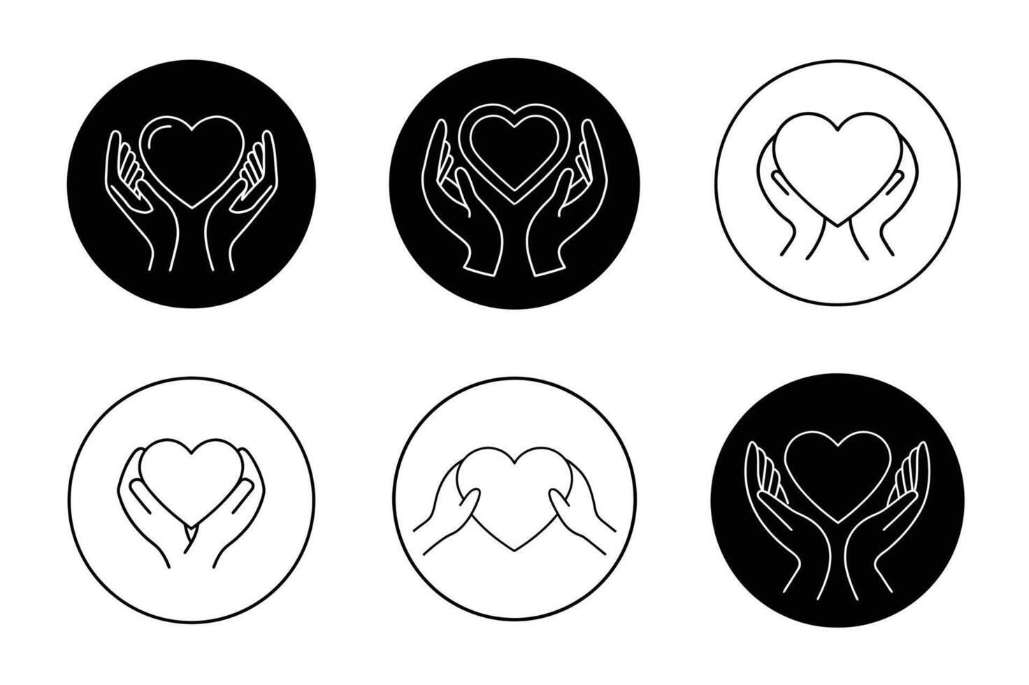 Two Hands Cradling a Heart Inside a Circle Icon set Symbolizing Care and Compassion vector