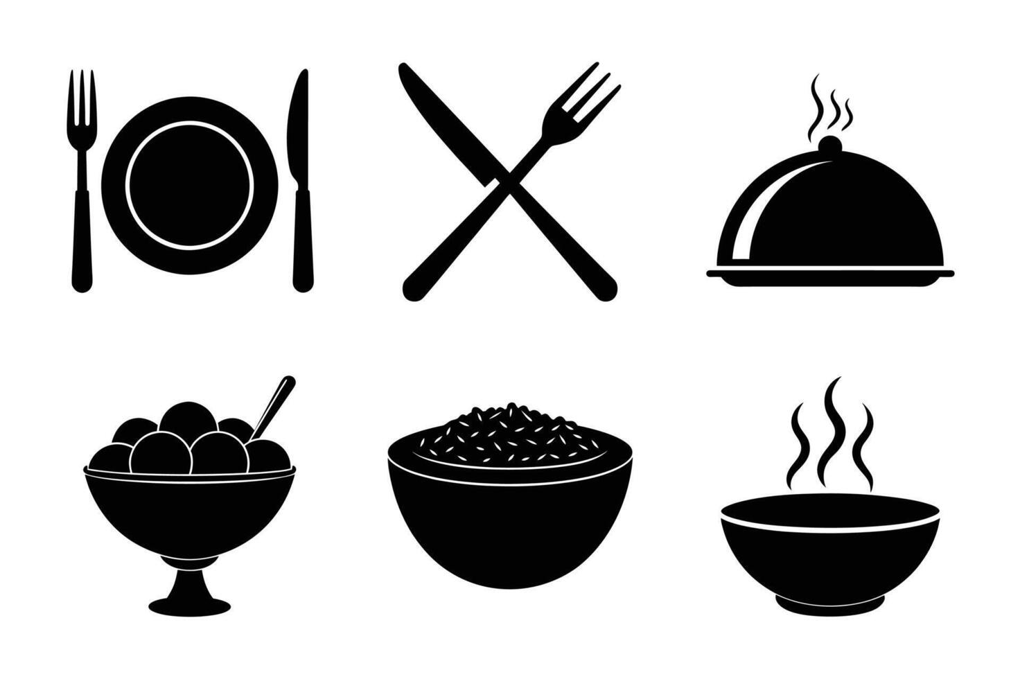 Black and White Icons Collection of Dinnerware, Food Dishes, and Table Service vector