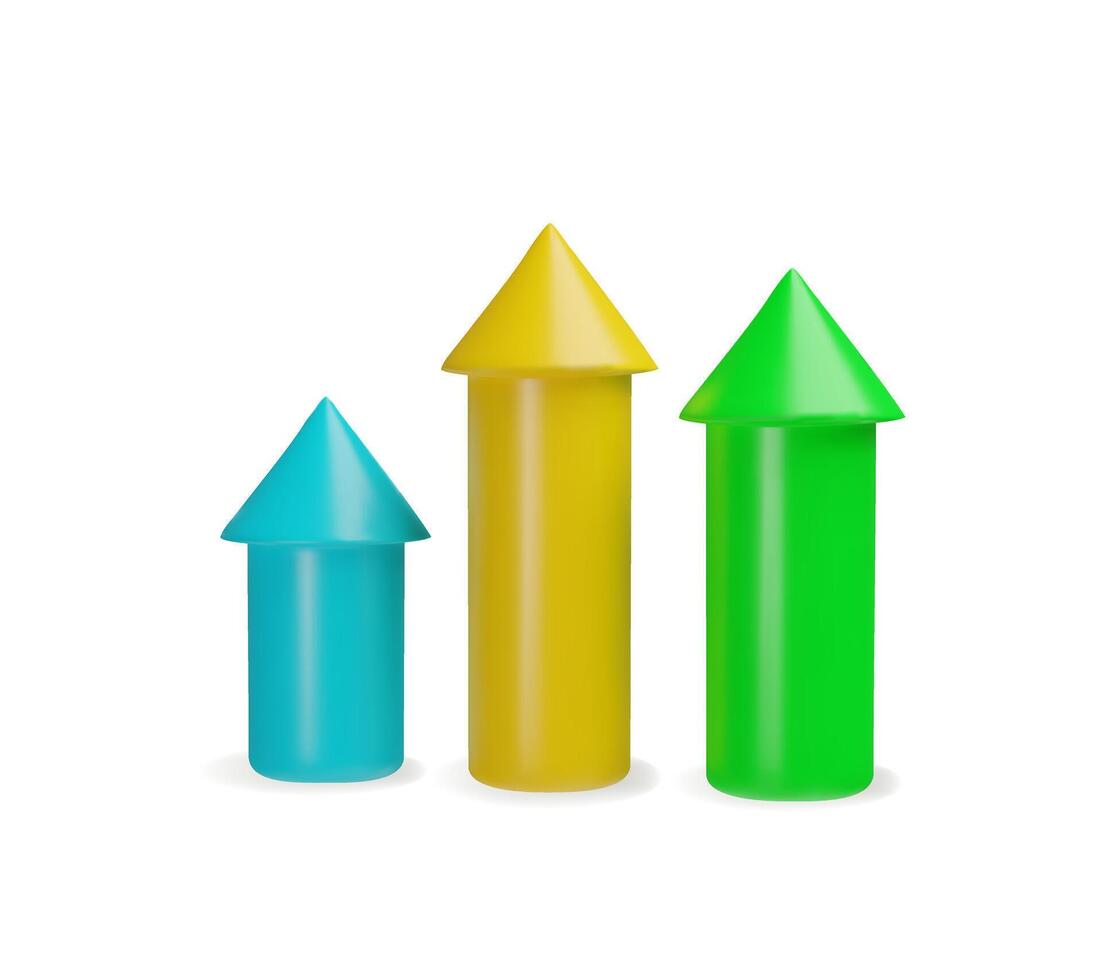 3d render growth progress arrows. Three-dimensional diagram illustration of investment progress. Increase finance graphic of statistic profit. Business direction infographic in presentation vector