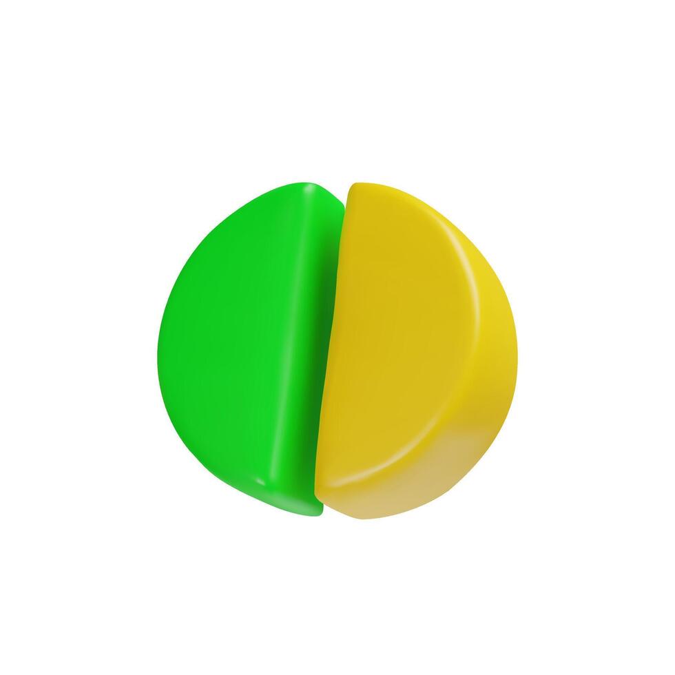 3d render pie chart circle half diagram infographic object. Rotation round cycle scheme process template. graph of data, timeline process, statistic info. 50 percent of template vector