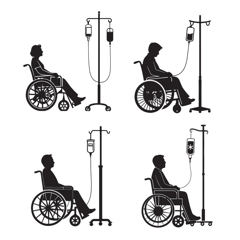 Patient Silhouette with Wheelchair Icon vector
