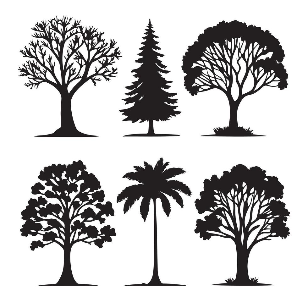 A set of tree silhouettes clipart icon vector