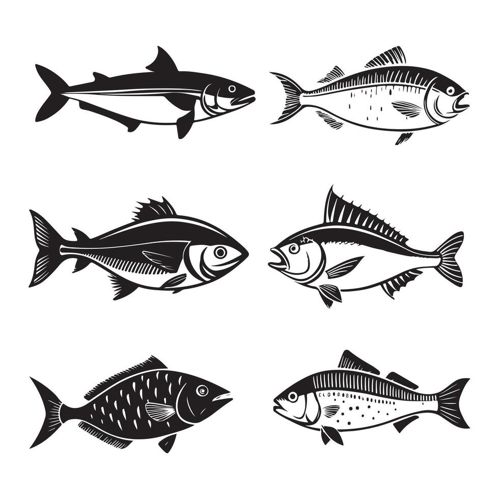 Fish silhouette 06 black set icon clipart vector
