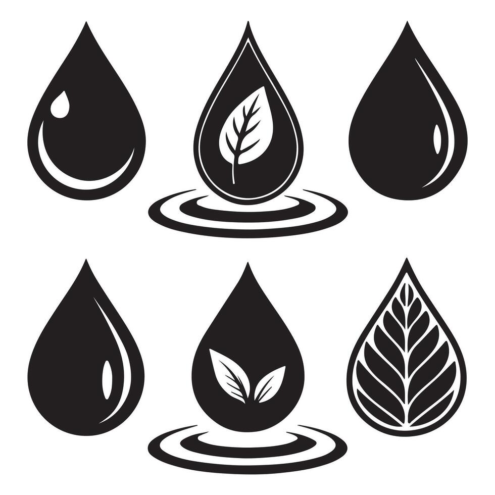 Black droplet and drop silhouettes set clipart vector