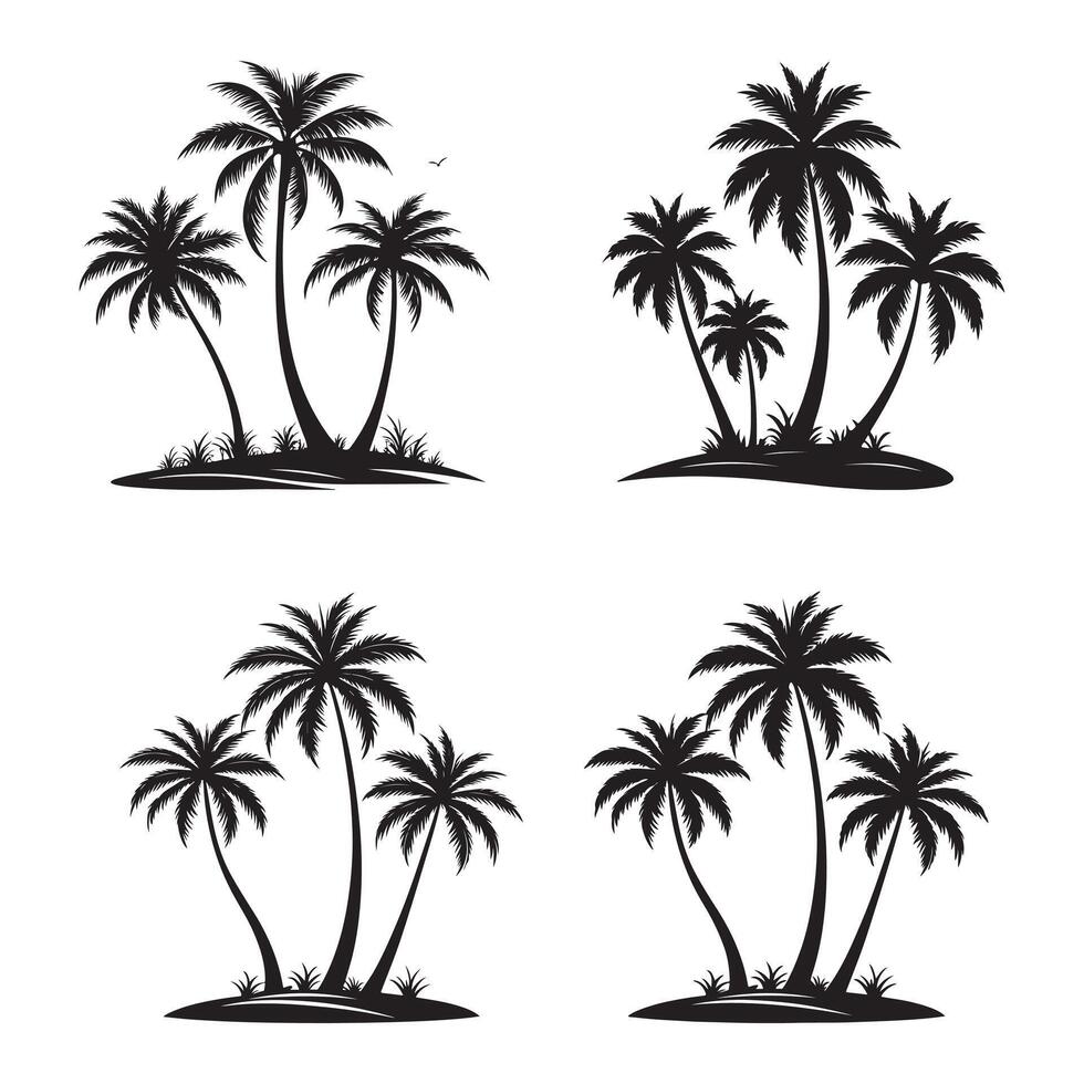 Black palm trees 04 set vector