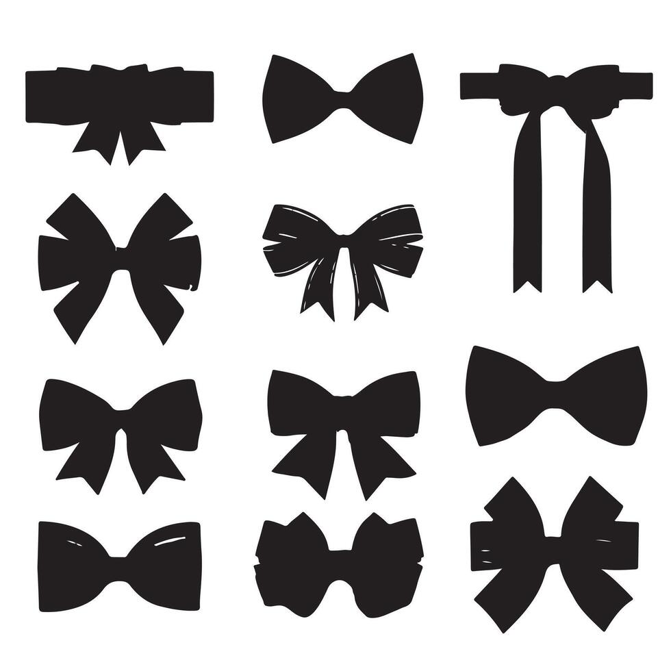 Black silhouette bow set collection vector
