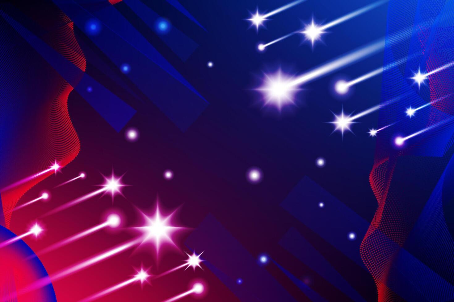 A red and blue colour modern design for abstract technology background with stars, stars and stripes, abstract background with stars and light, Neon light effect Cosmic Starry Night background design vector