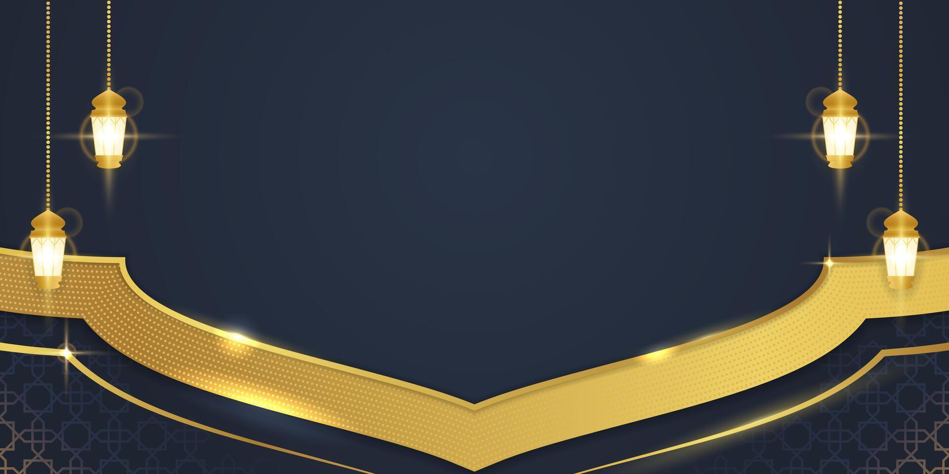 Islamic Ramadan Kareem background with lantern on dark blue background vector