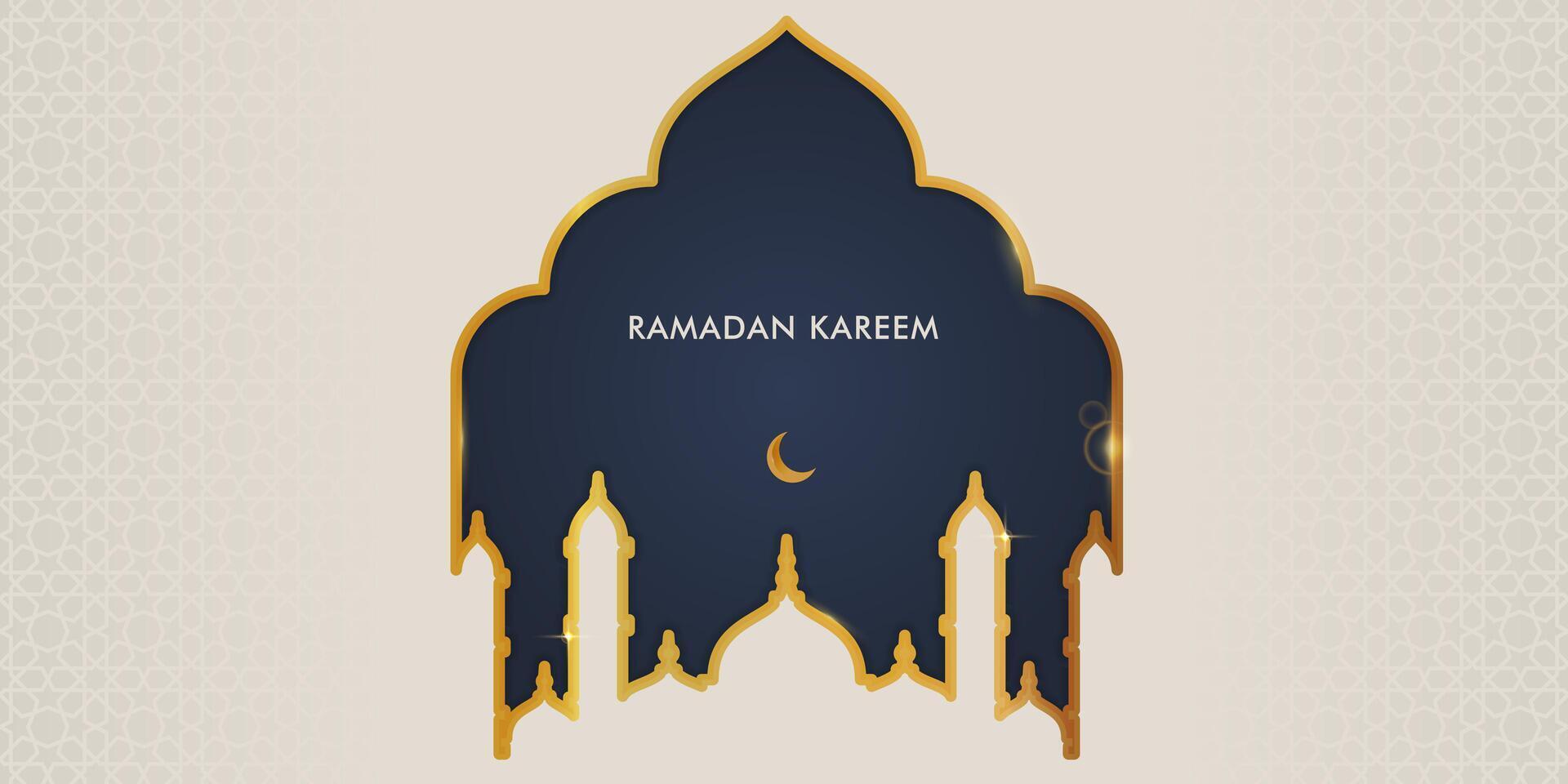 Islamic Ramadan Kareem background with mosque and moon for template vector