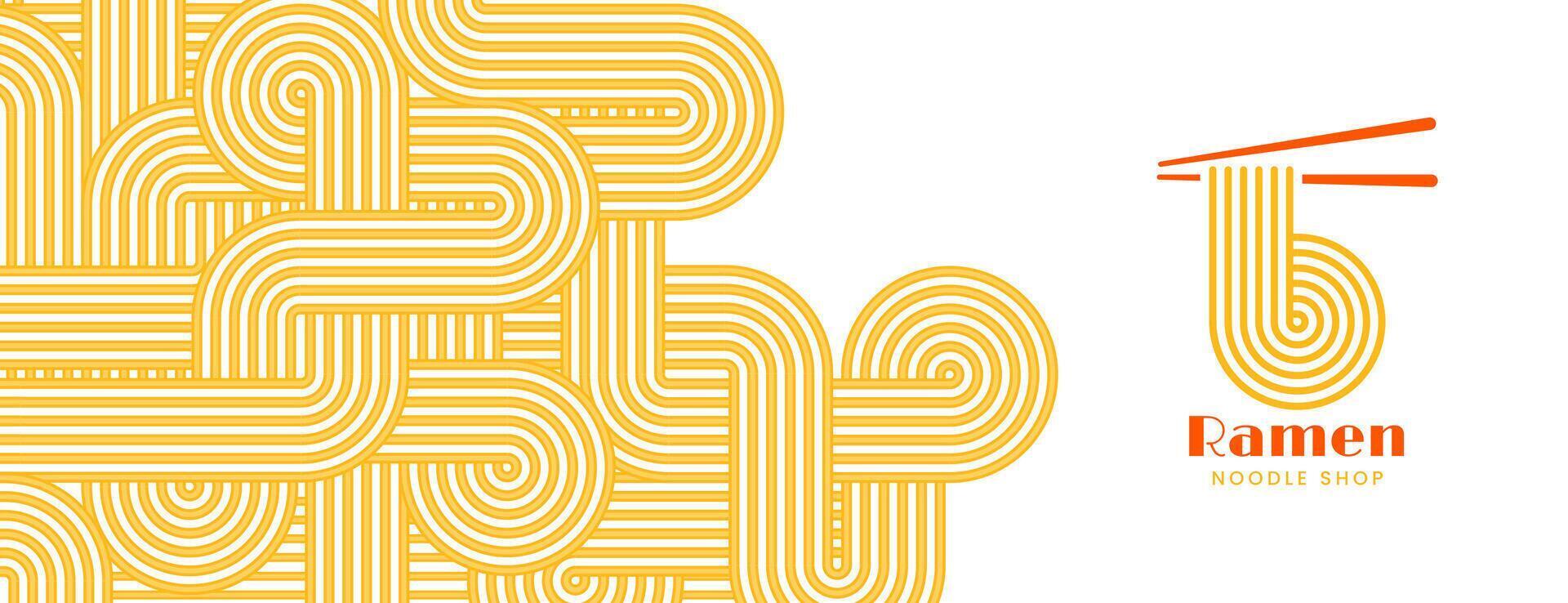 ramen noodles banner template. Background with yellow pasta seamless pattern. Spaghetti or oriental asian food texture with lines geometric ornaments. Poster with italian macaroni, chinese meal vector