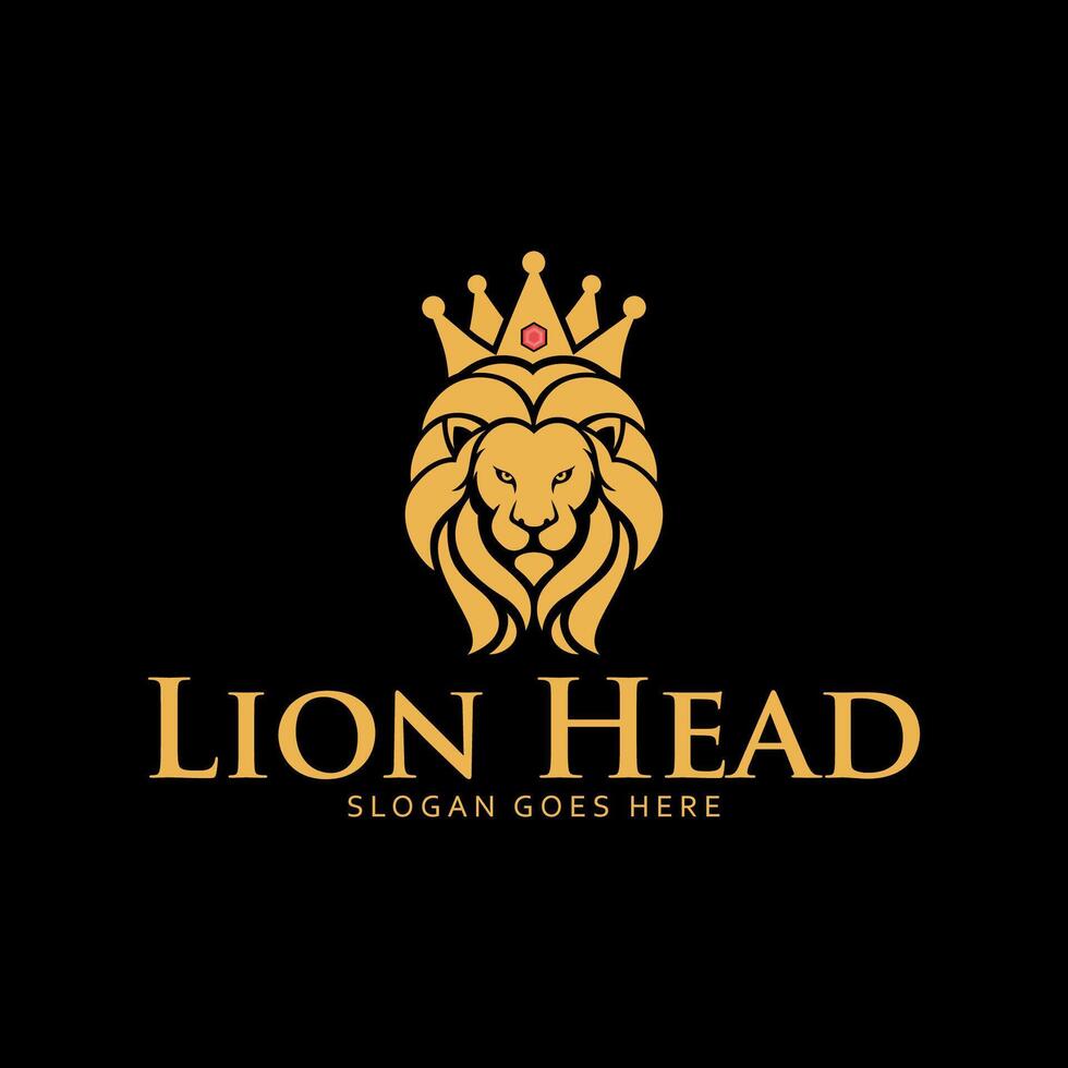 Elegant gold king lion crown logo vector