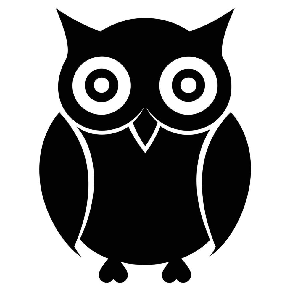 Charming Owl Silhouette Icon, Minimalist Black and White Design vector