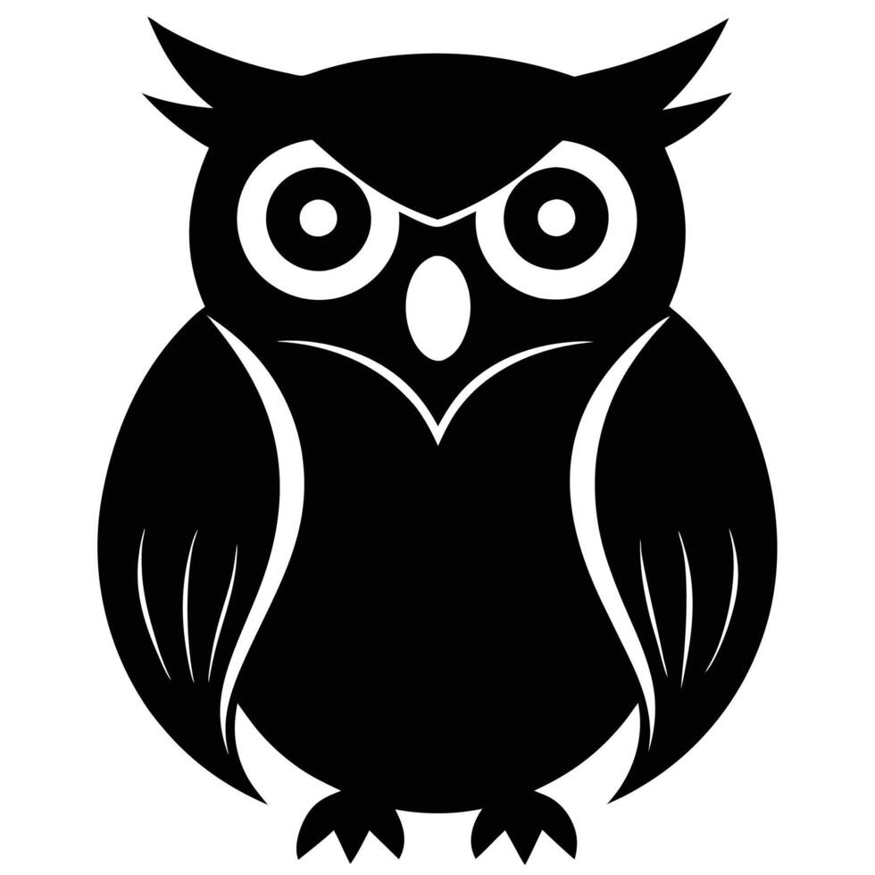 Adorable Owl Silhouette Icon, Cute Design, Black and White Graphic Art vector