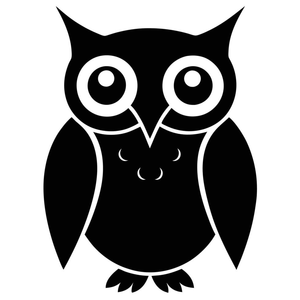 Charming Owl Silhouette Icon, Cute Black and White Graphic Art Illustration vector