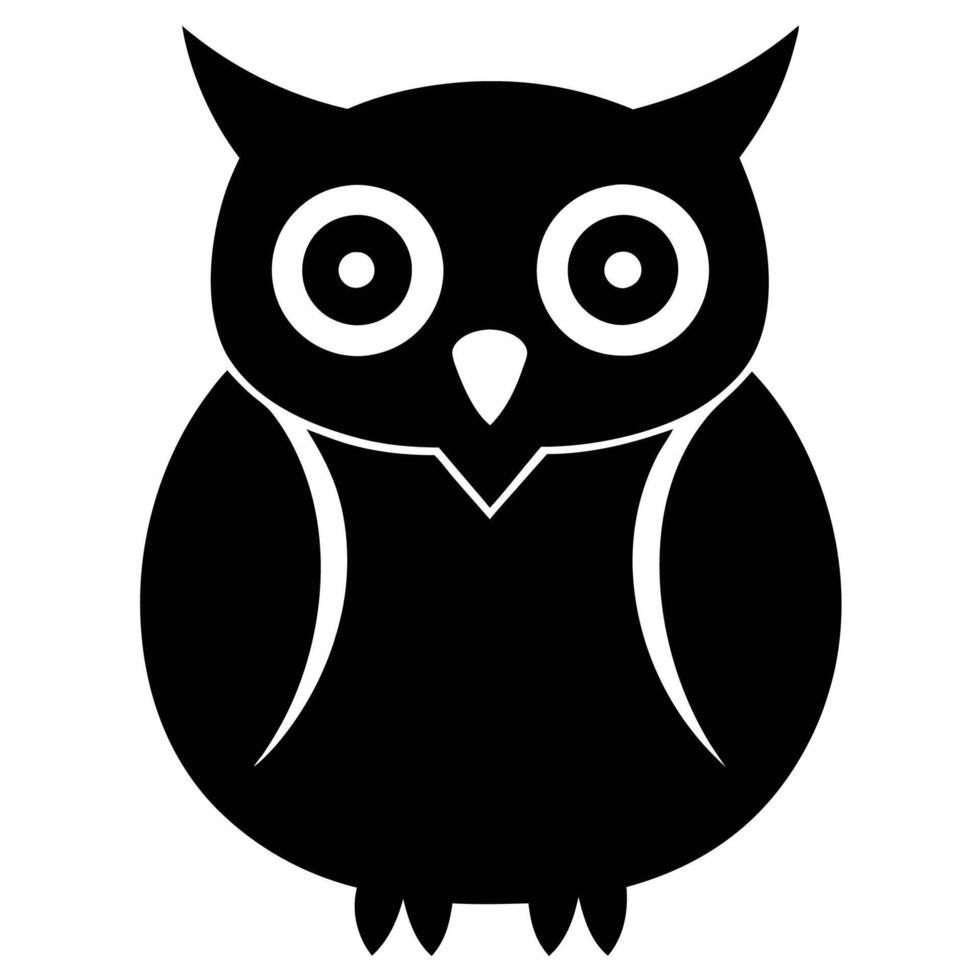 Playful Owl Silhouette Icon, Black and White Simple Graphic Art Art vector