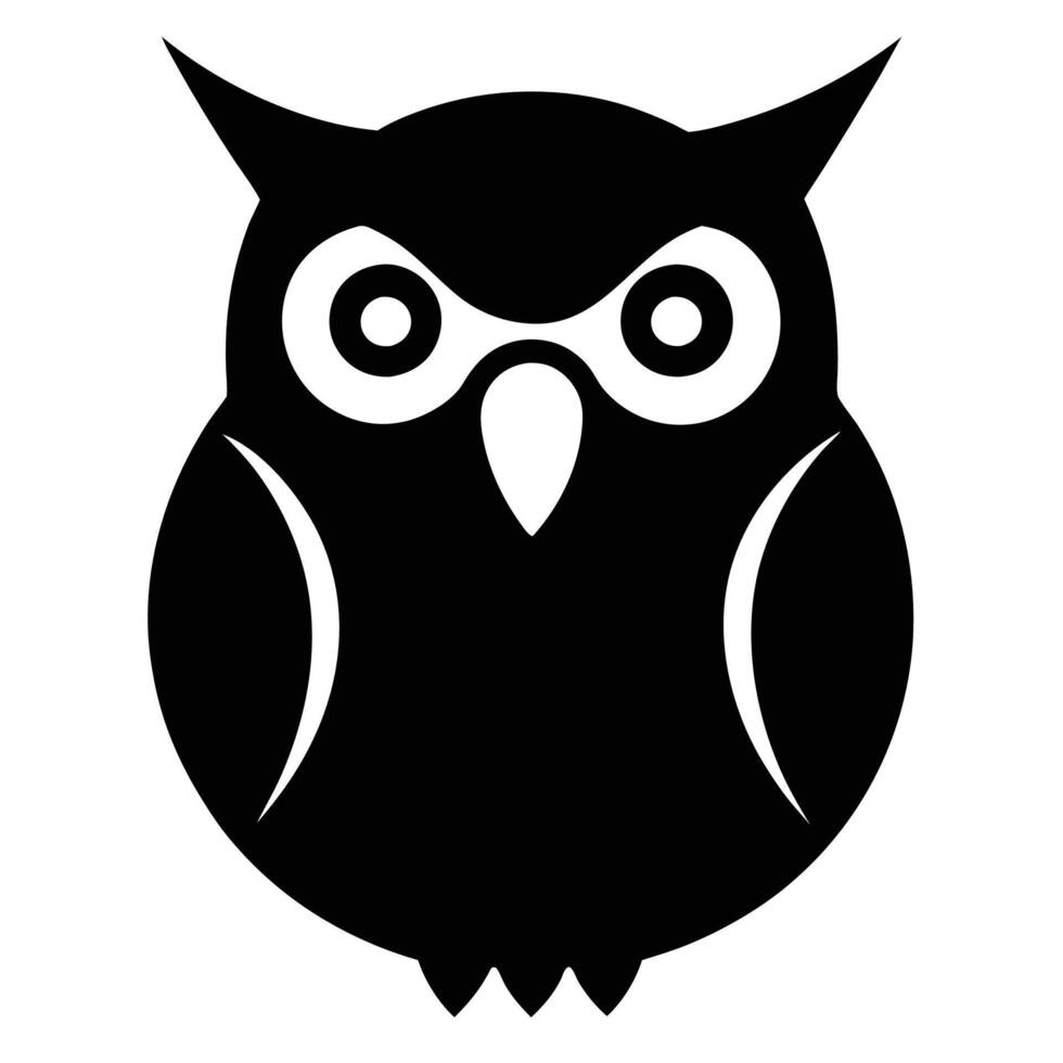Stylized Owl Silhouette Icon, Cute Black and White Design vector