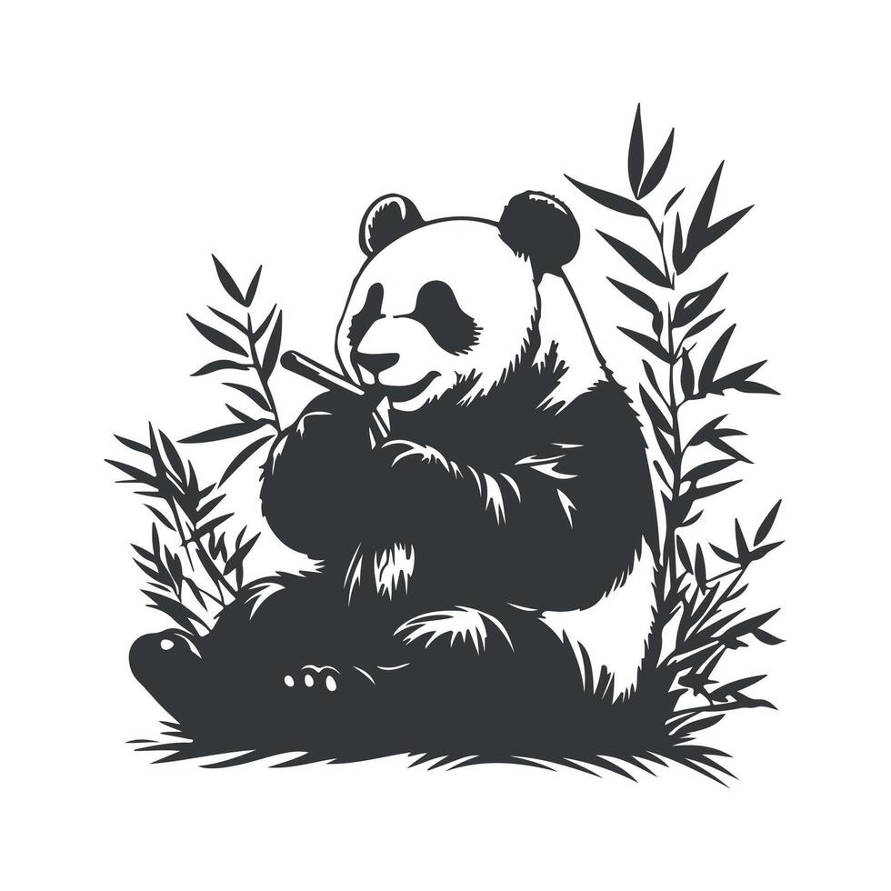 Panda eating bamboo silhouette vector