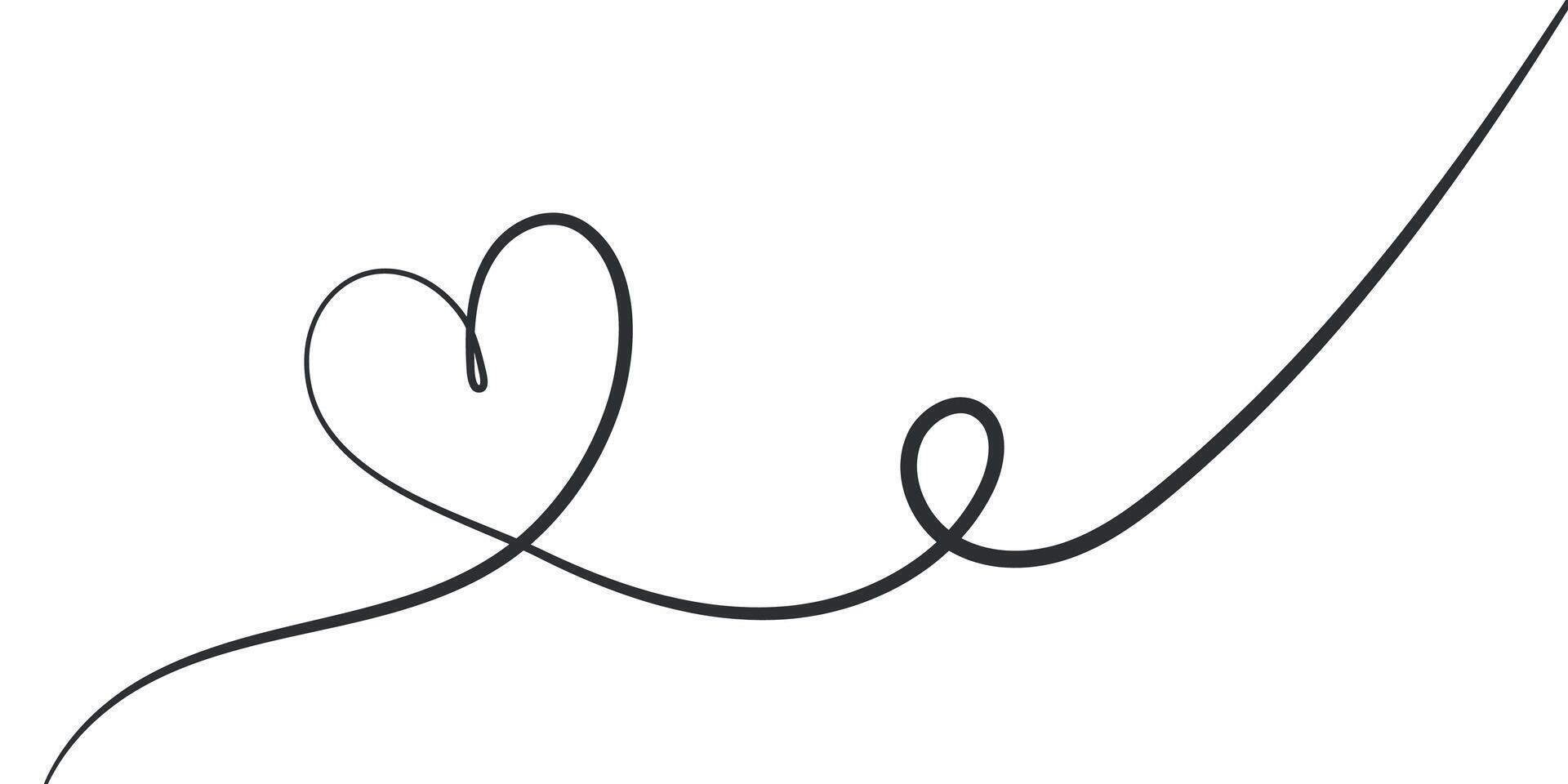 Hand drawn lineart continuous of heart. love nubes art for birthday, wedding. Romantic logo, icon, valentine element in trendy doodle style. Outline coquette illustration on white background vector