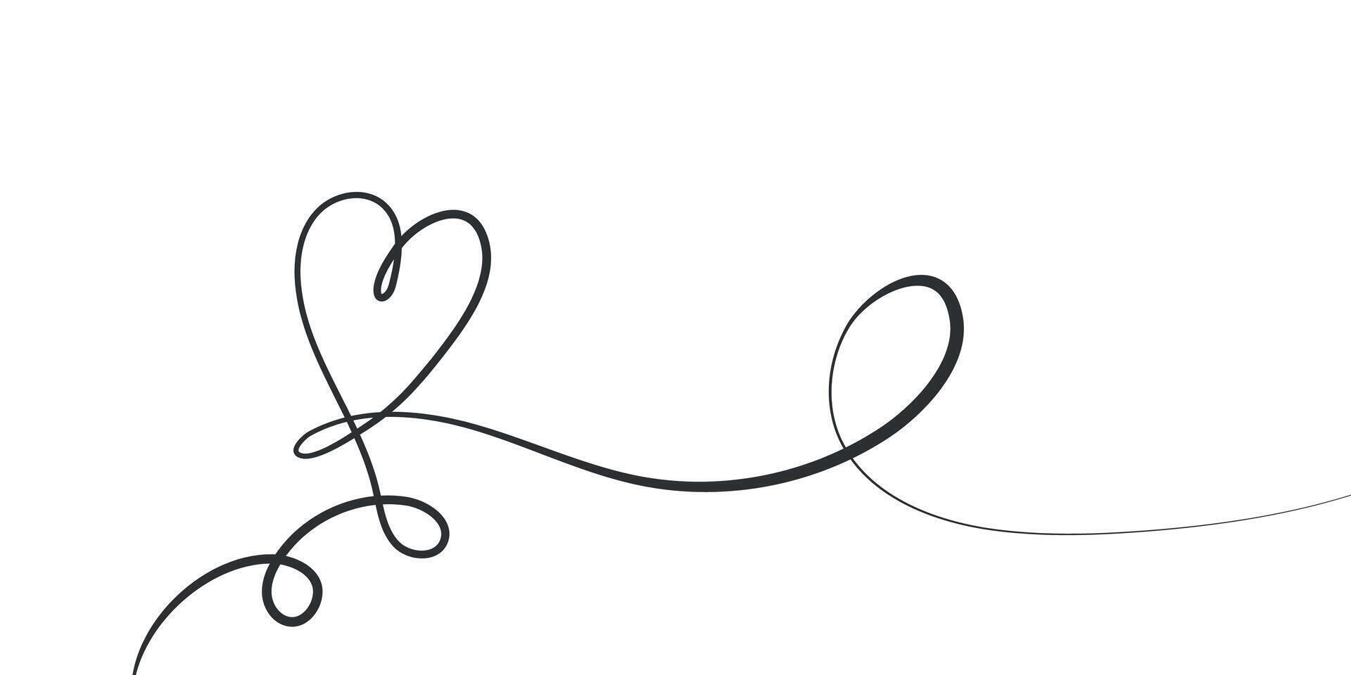 Hand drawn continuous of heart. love nubes art for birthday, wedding. Lineart romantic logo, icon. Valentine element in trendy doodle style. Coquette outline illustration on white background vector