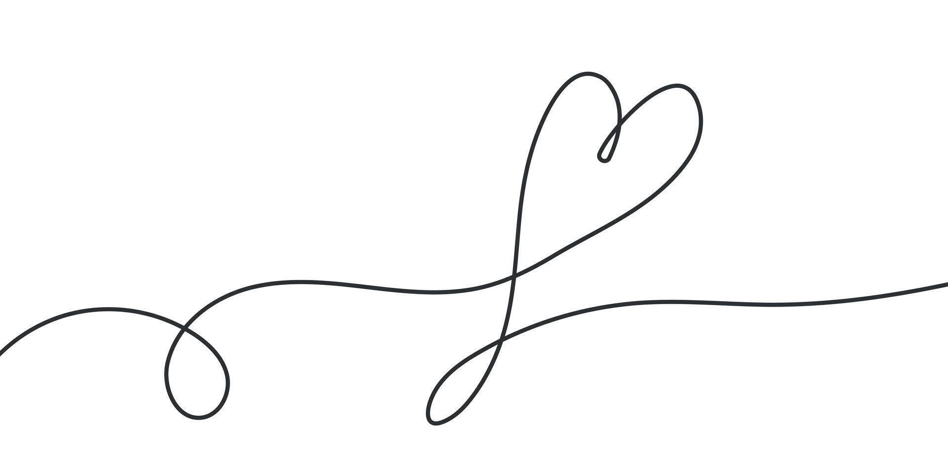 Hand drawn lineart continuous of heart. love nubes art for birthday, wedding. Outline romantic logo, icon, valentine element in trendy doodle style. Coquette illustration on white background. vector